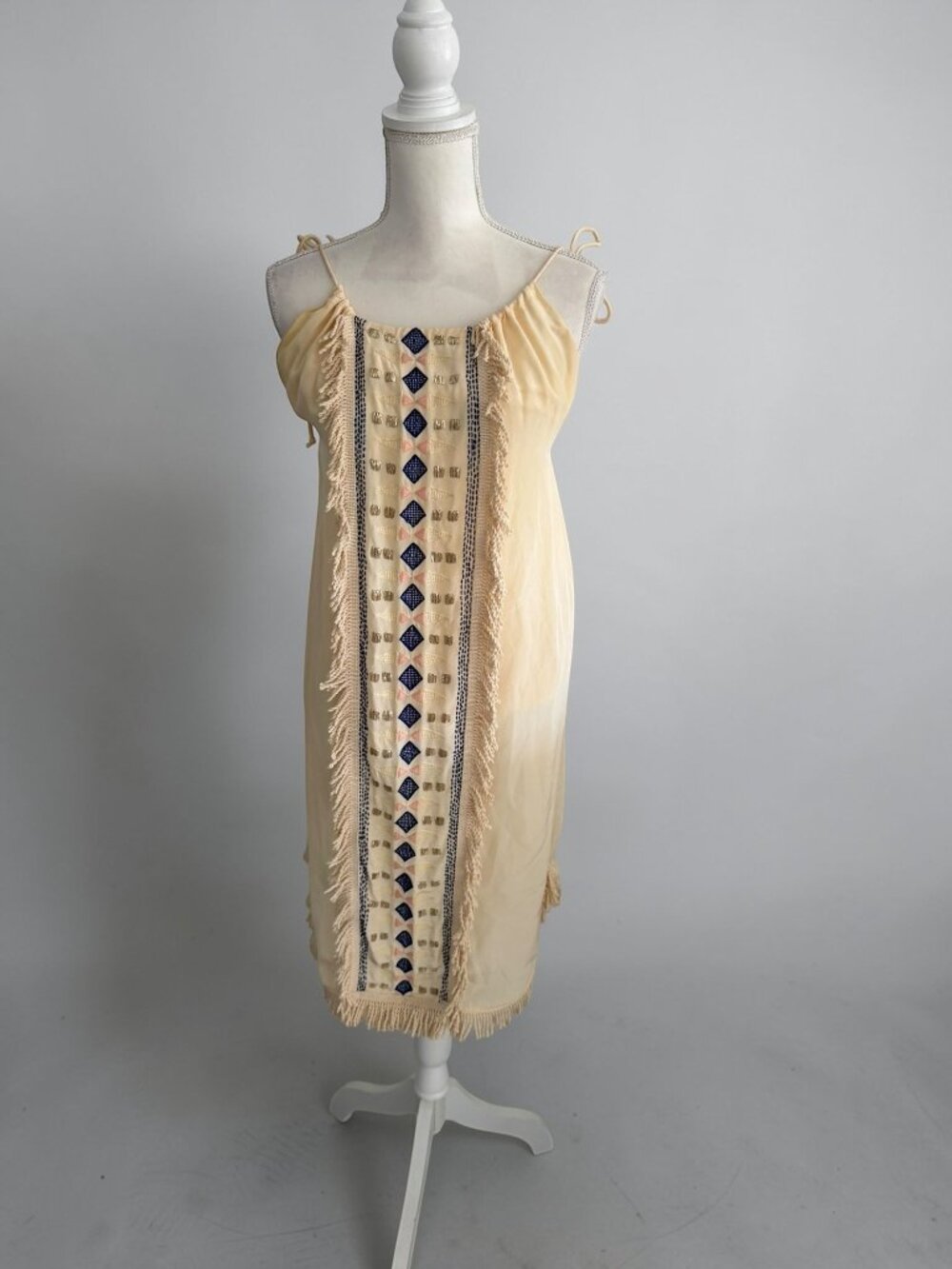 PEPIN Cream Embroidered Shift Dress Size 6